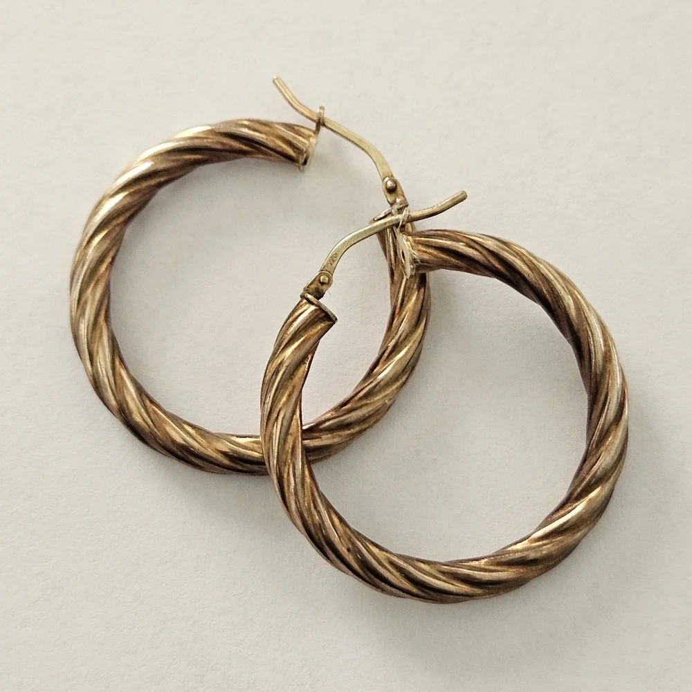 Vintage Sterling Silver Gold Plated Hoop Earrings Retro Bohemian Feminine